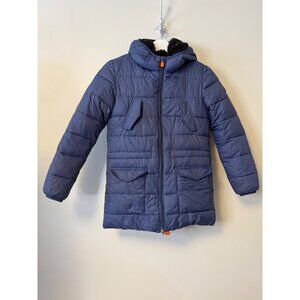Save The Duck Blue Hooded Puffer Parka Faux Fur Lining Full-Zip Size 10 Boys Blu